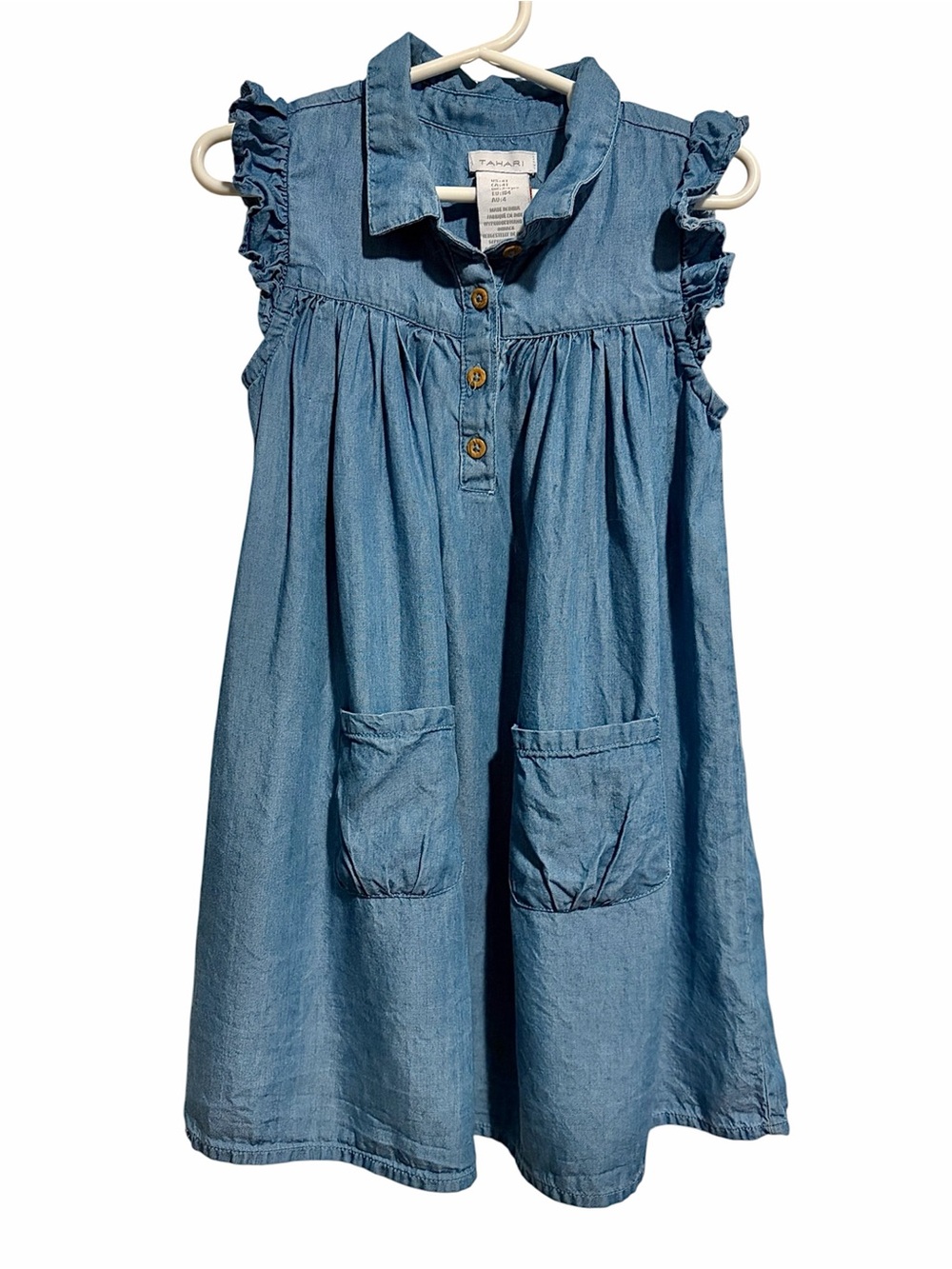 Tahari Light Blue Chambray Ruffle-Sleeve Dress